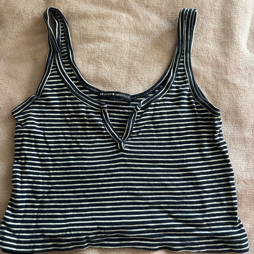 Brandy Melville Black and White Striped Tank Top